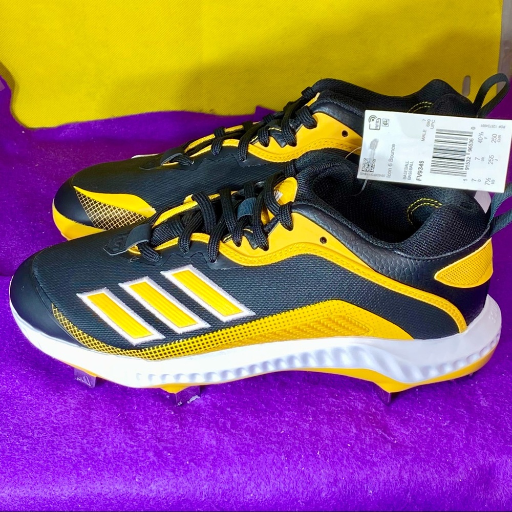 Adidas Icon 6 Bounce Mens Metal Baseball Cleats FV9346 Yellow Black Size 7.5 New